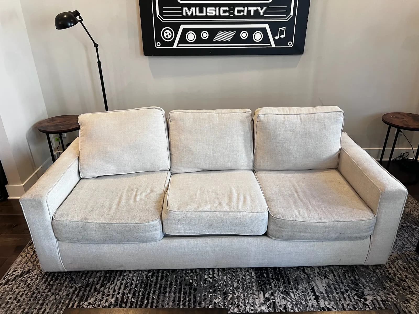 Before professional upholstery cleaning — Sofa, White, Nashville